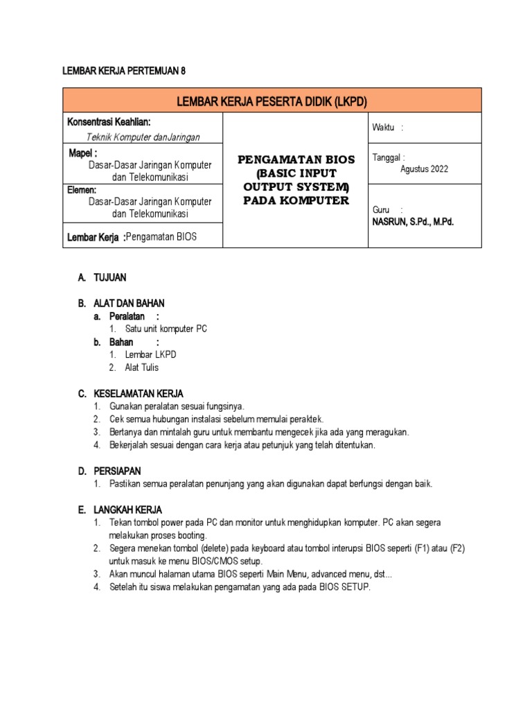 LKPD 3 BIOS (Basic Input Output System) | PDF | Komputer
