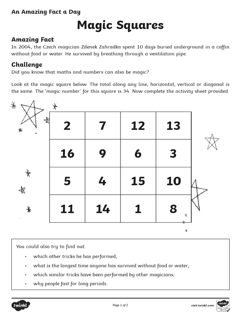 Magic Squares Worksheet PDF