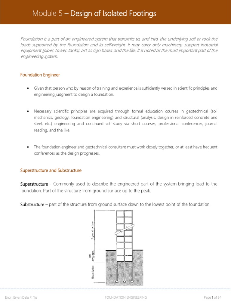 Module 5 Design of Isolated Spread Footing | PDF | Foundation ...