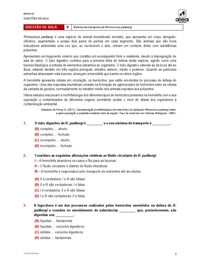 Ae - 10 - Qa - 8transp Animais | PDF | Coração | Veia