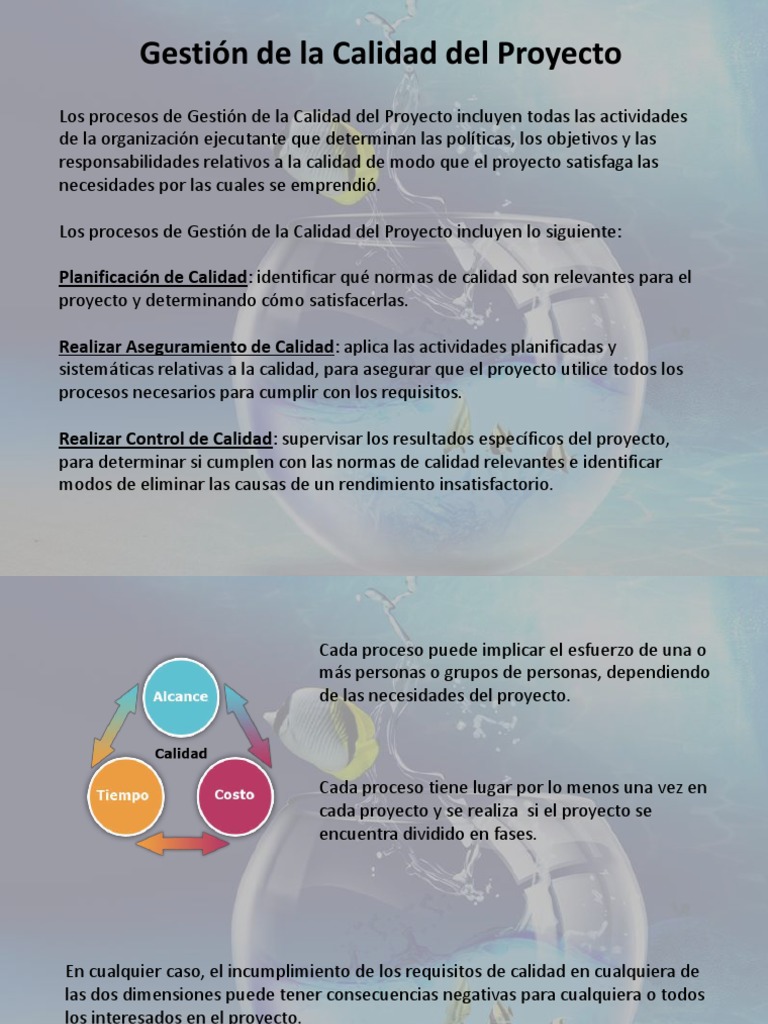 Gestión de Calidad en Proyectos | PDF | Calidad (comercial) | Planificación
