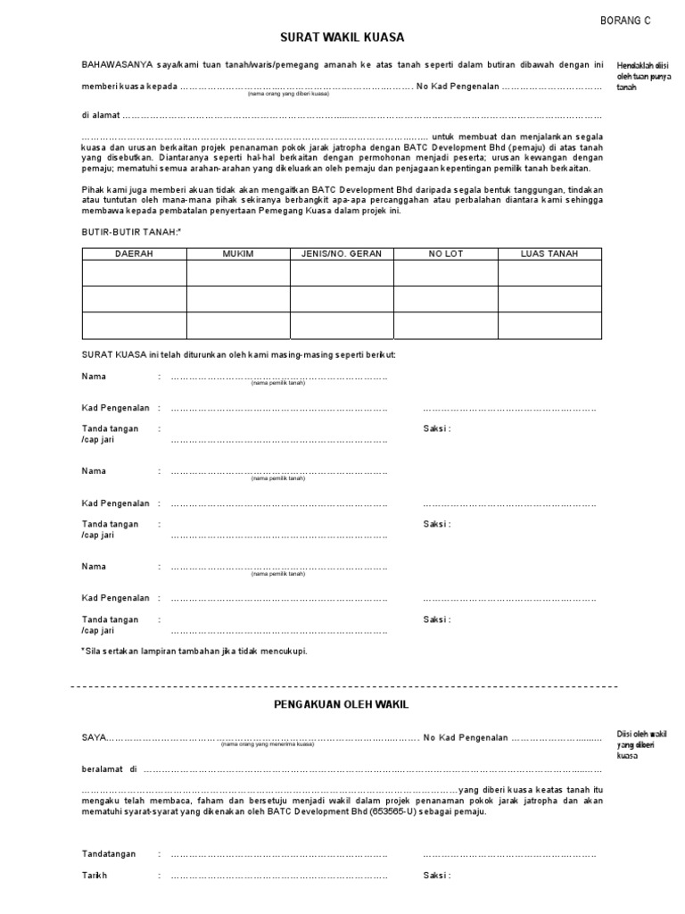 Contoh Borang Wakil Kuasa Pdf