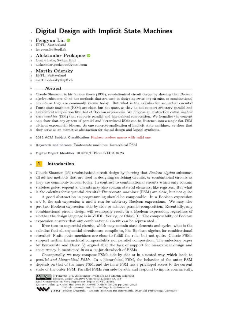 Digital Design With Implicit State Machines: Fengyun Liu | PDF ...