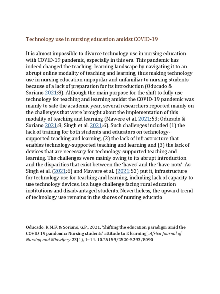 Technology Use in Nursing Education Amidst COVID | PDF