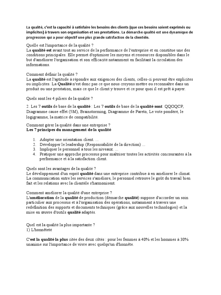 Importance de la qualité en entreprise | PDF | Management de la qualité ...