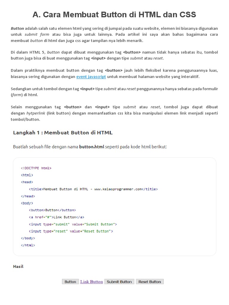 Cara Membuat Button, Menu Di HTML Dan CSS #2 | PDF