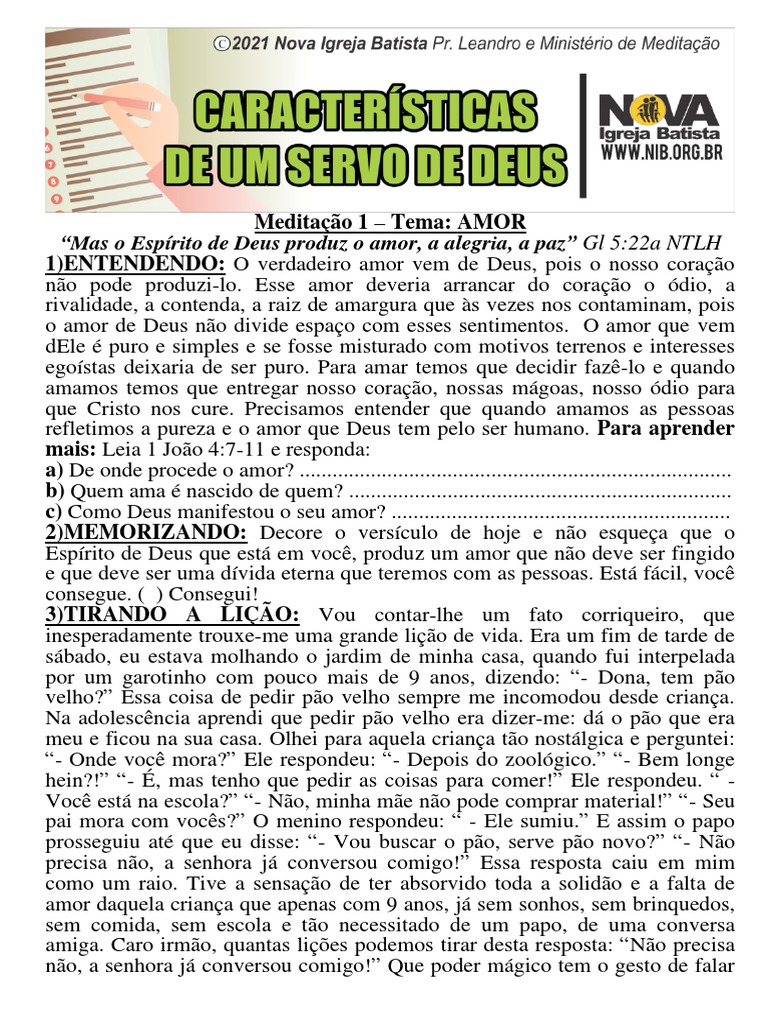 Meditacao Nib 14 Fevereiro 2021 Caracteristicas de Um Servo de Deus