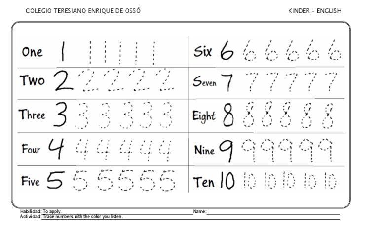 Kinder Trace Numbers | PDF