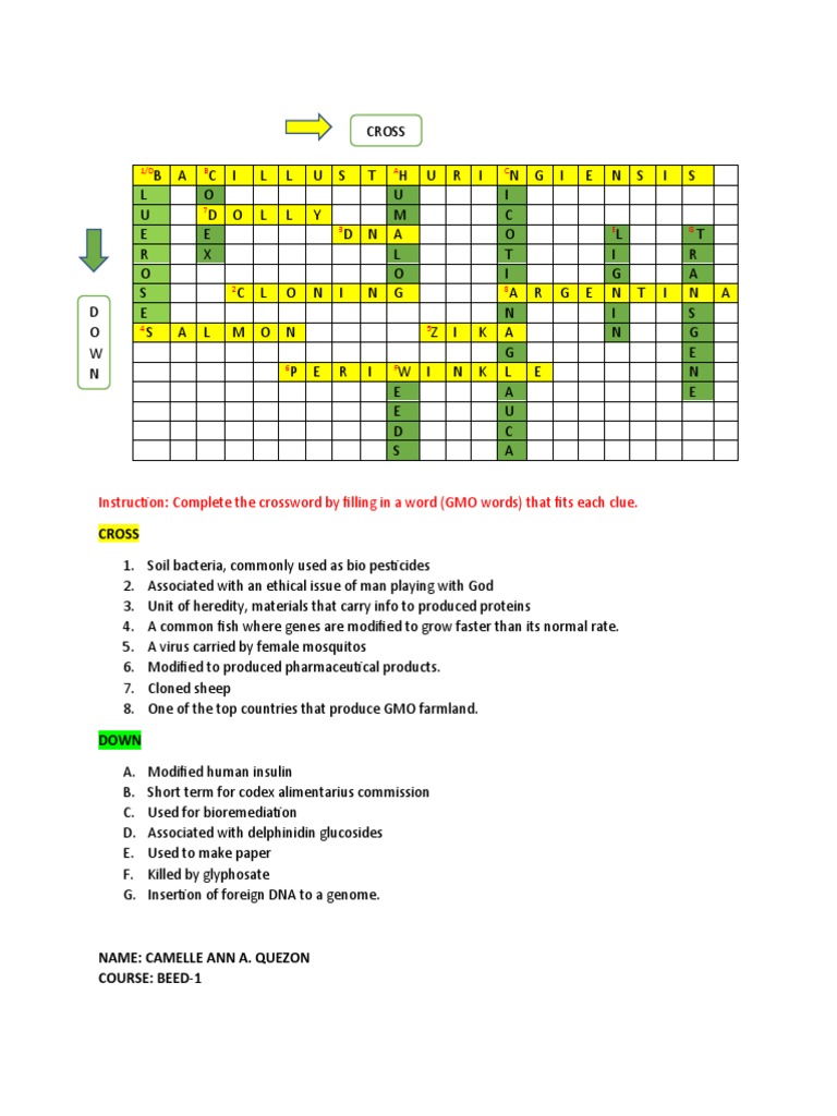 Puzzle Quiz Quezon, Camelle Ann A. PDF Modified Organism Molecular Biology