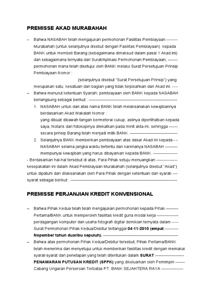 Premis Akta Pembiayaan Murabahah | PDF