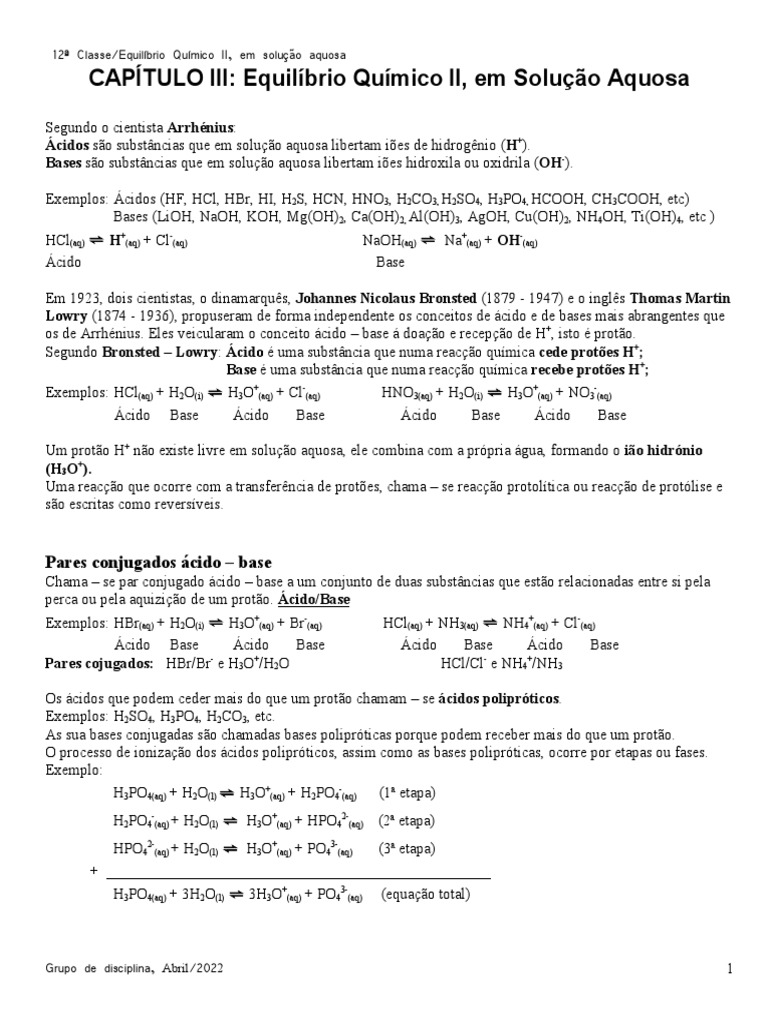 Equilíbrio Químico em Soluções Aquosas | PDF | Ácido | Solubilidade