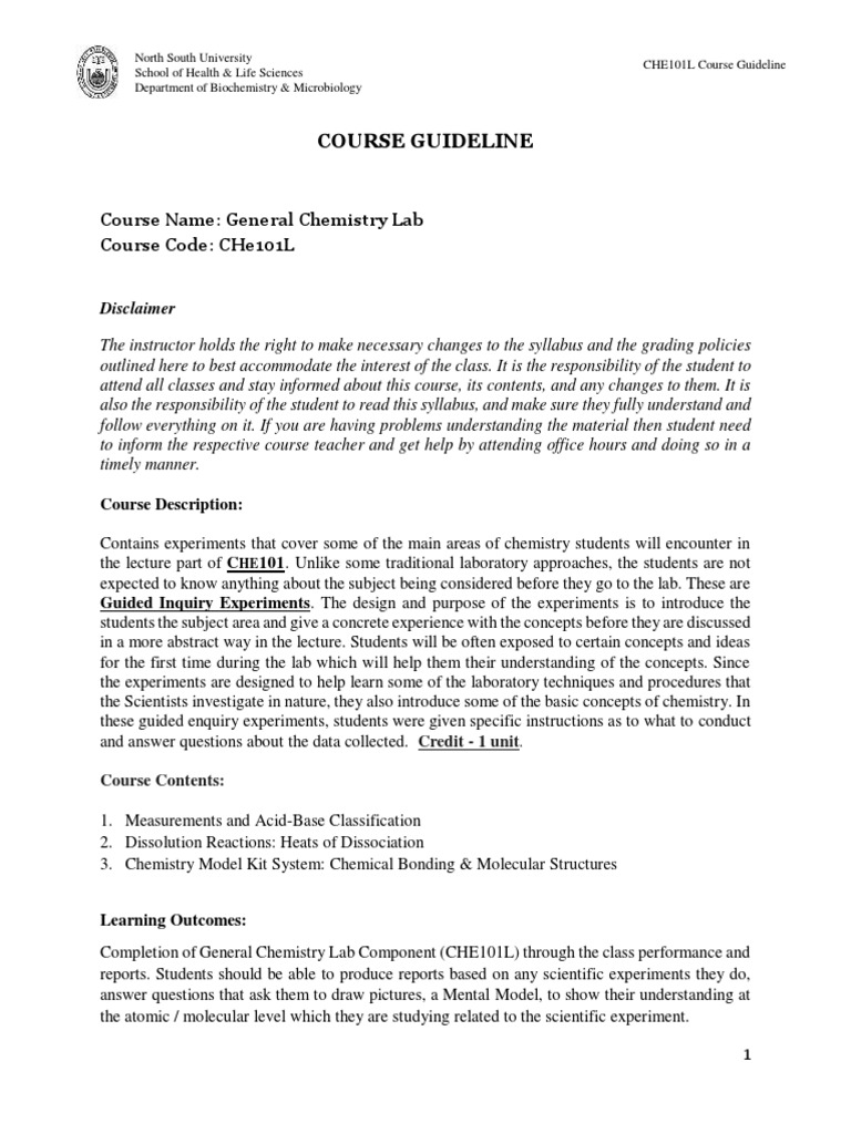 CHE101L Lab Course Guidelines | PDF | Experiment | Laboratories