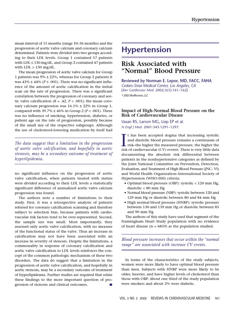 Hypertension: Risk Associated With "Normal" Blood Pressure | PDF ...