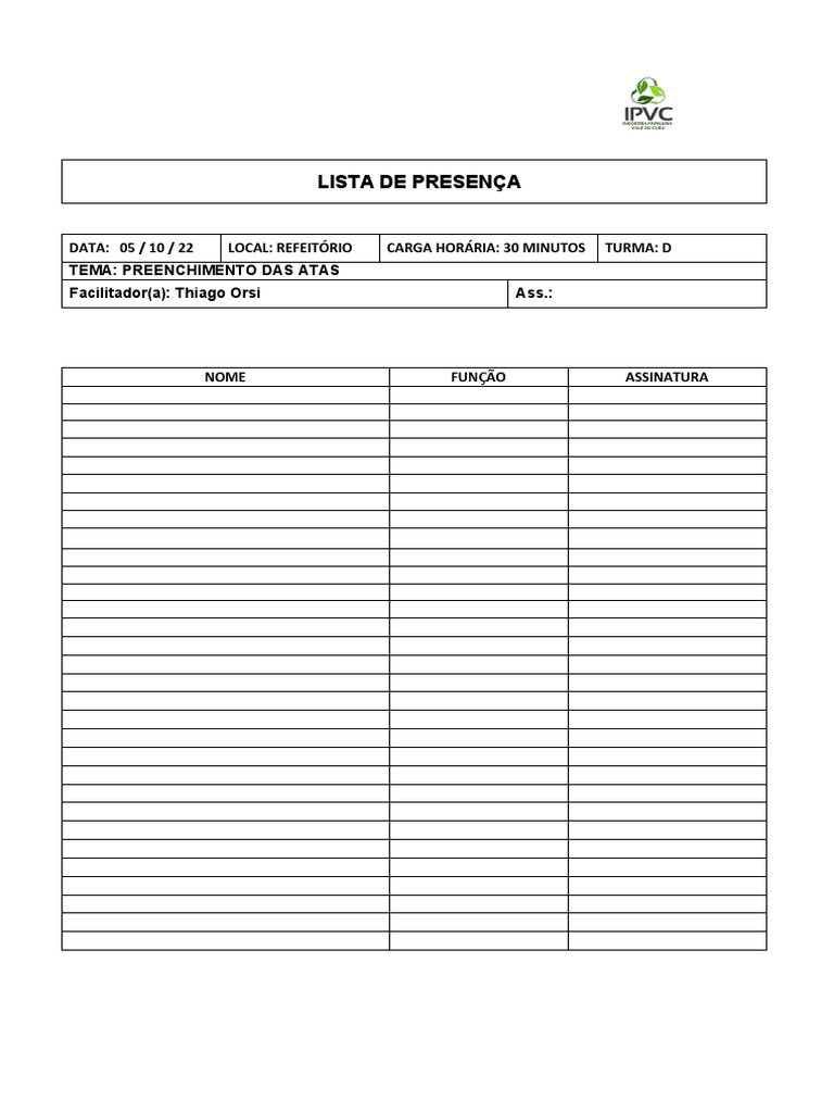 Lista de Presença - 05/10/22 | PDF