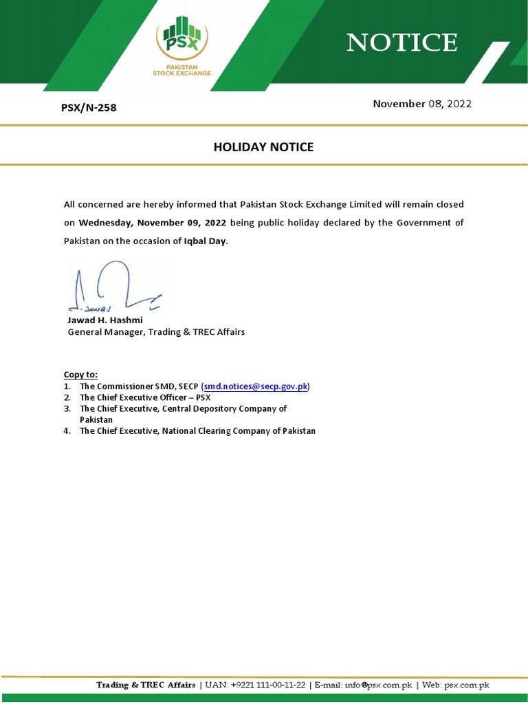 Holiday Notice | PDF