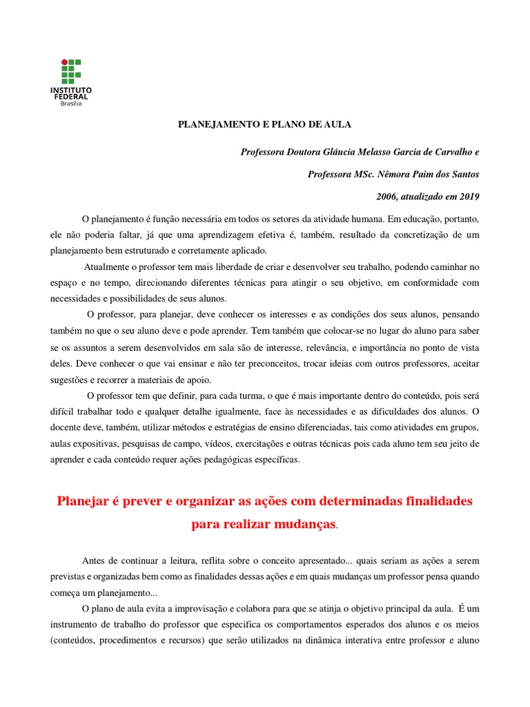 Estrutura e Elaboração de Planos de Aula | PDF | Lição | Aprendizado