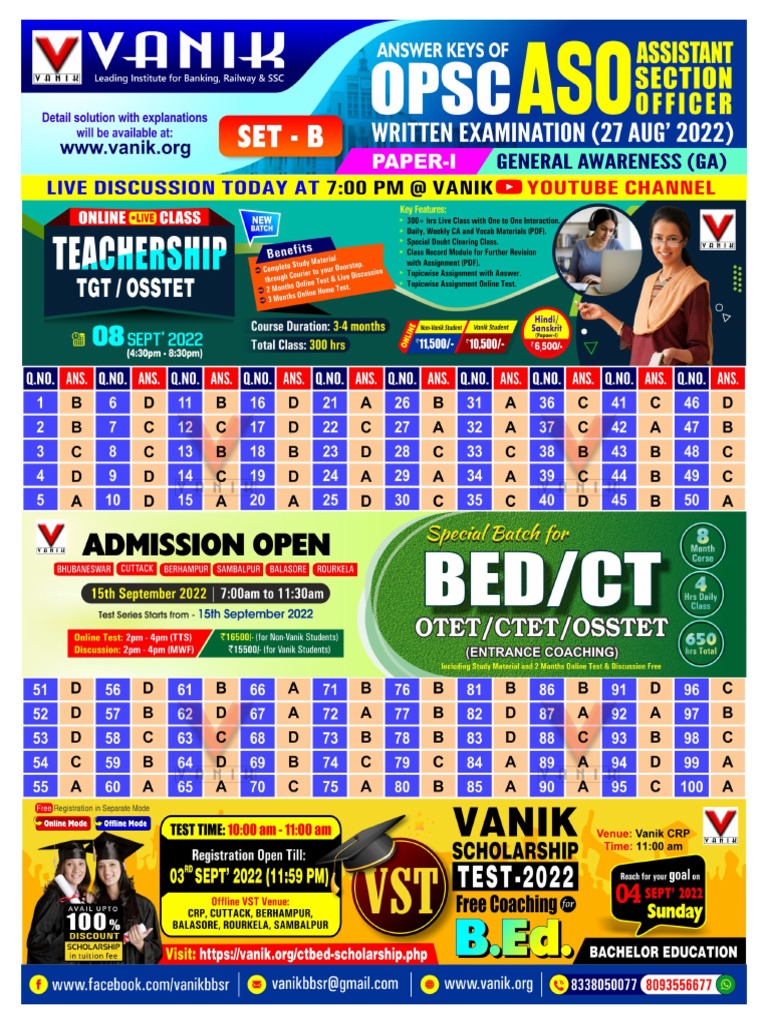 Answer Keys of Opsc Aso Written Exam 2022 Ga Paper I Set B PDF