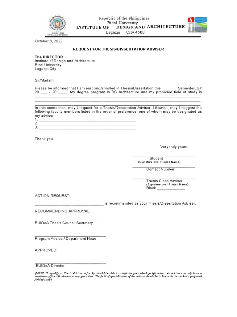 Letter For ThesisAdviser 2022 | PDF | Thesis | Academia