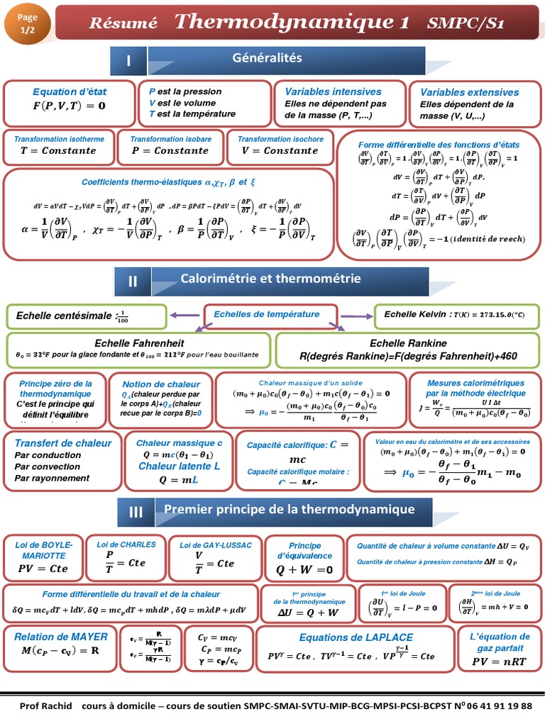 Concepts clés de thermodynamique | PDF | Température | Capacité thermique
