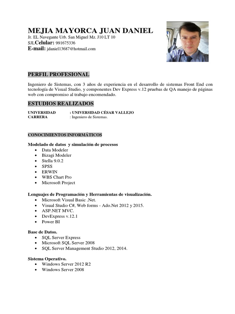 Cv juan daniel pdf microsoft visual studio net framework