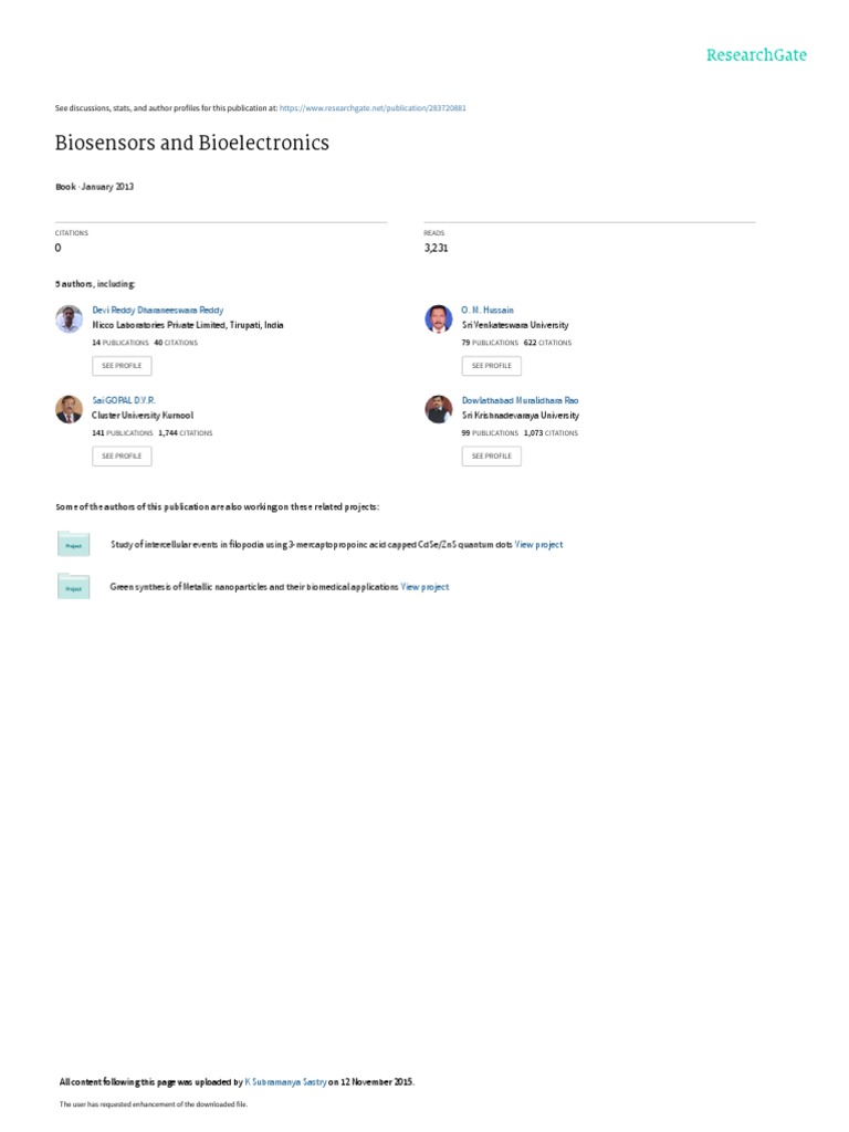 Biosensors And Bioelectronics January 2013 Pdf Biotechnology