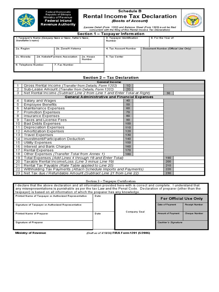 Rental Income Tax Declaration in Ethiopia | PDF | Expense | Tax Deduction