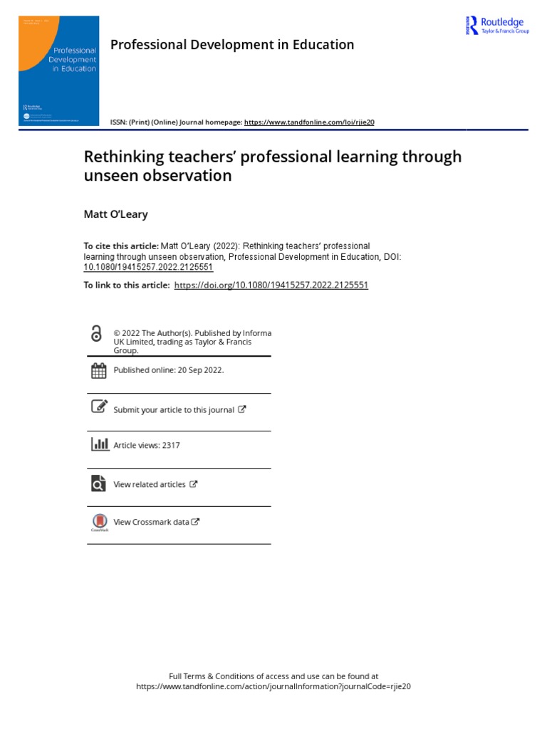 Rethinking Teachers Professional Learning Through Unseen Observation ...