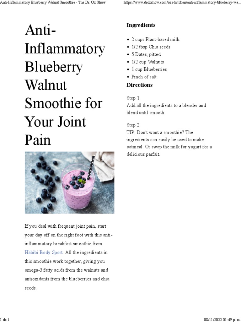 AntiInflammatory Blueberry Walnut Smoothie The Dr. Oz Show PDF