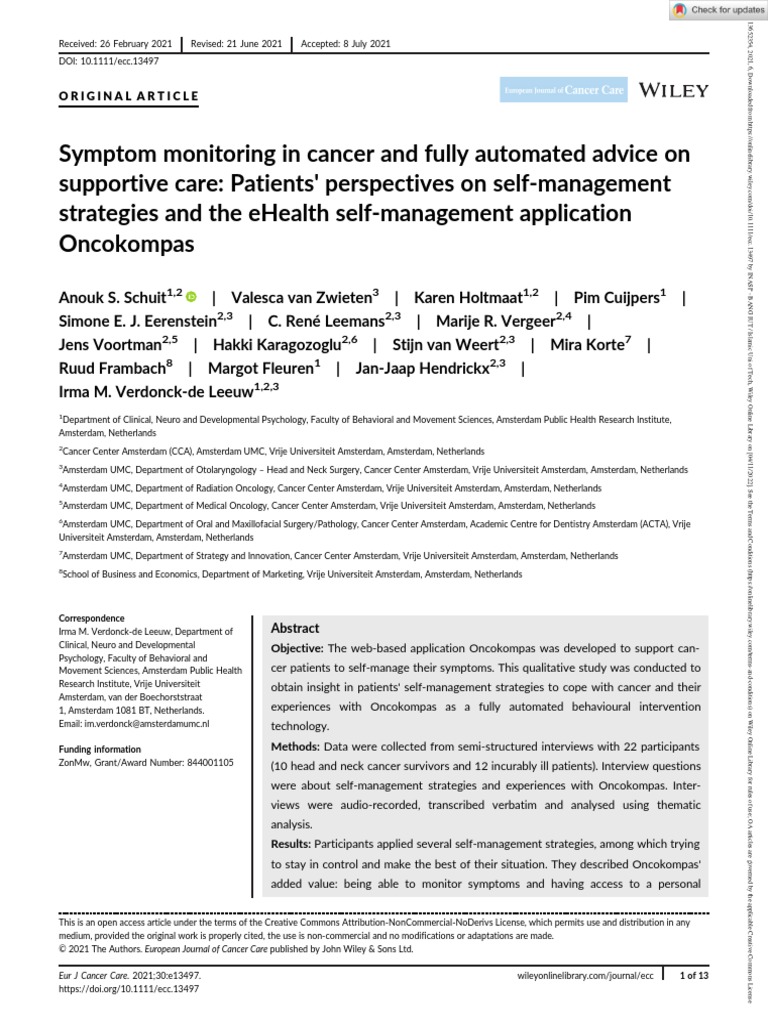 European J Cancer Care Symptom Monitoring in Cancer and Fully