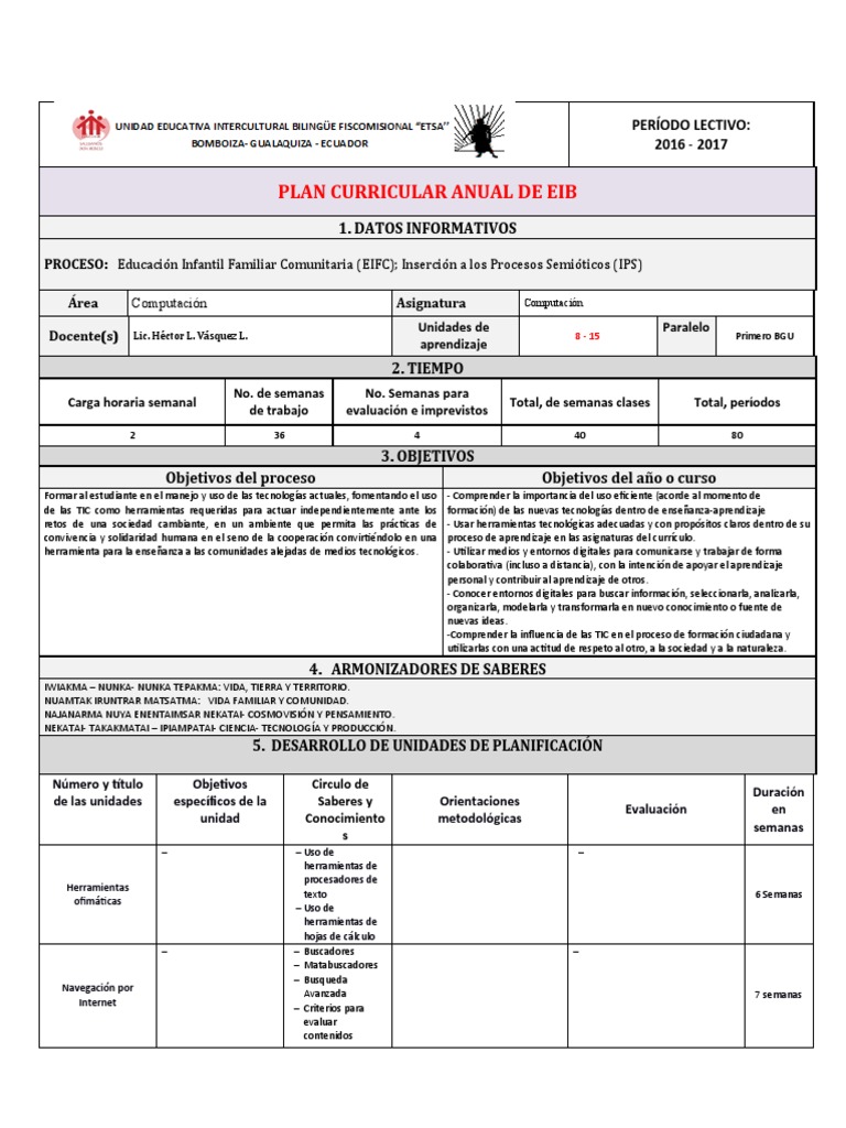 Plan Curricular Anual de Computación EIB | PDF | Plan de estudios | Blog