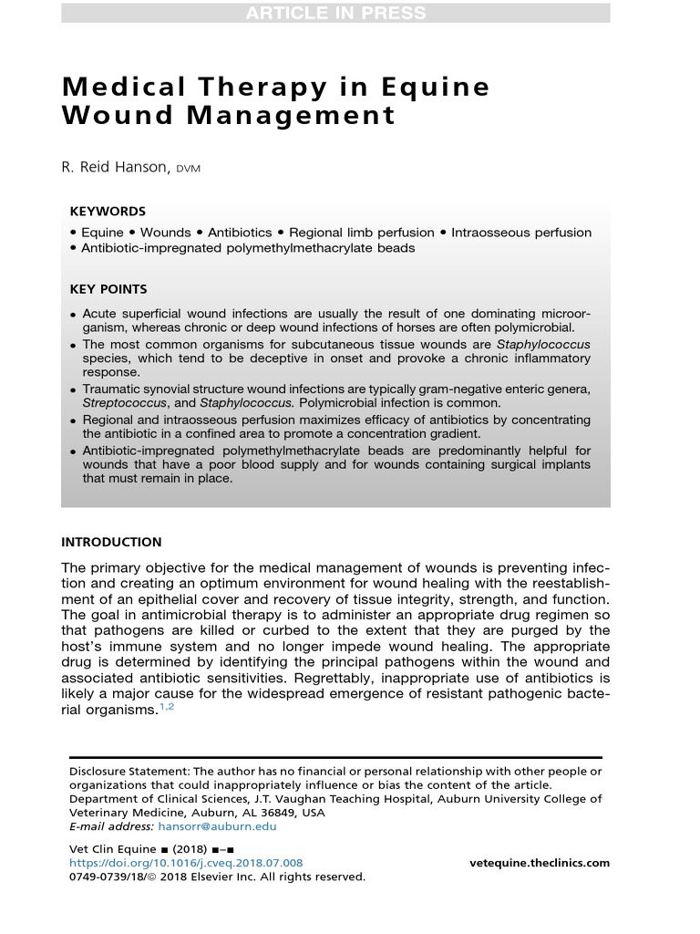 Medical Therapy in Equine Wound Management Maximizing Antibiotic