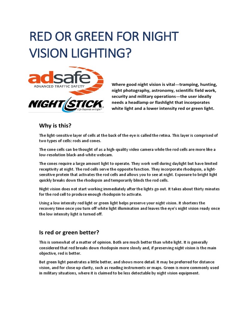 Red or Green For Night Vision Lighting PDF Retina Optics