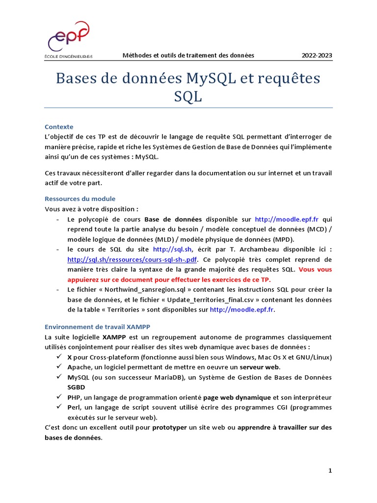 Traitement des données avec MySQL et XAMPP | PDF | MySQL | Bases de données