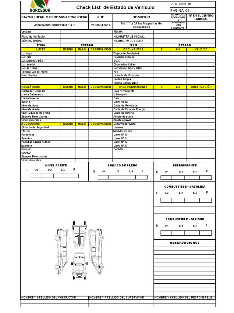 Check List de Vehículo Minivan | PDF | Bienes manufacturados ...