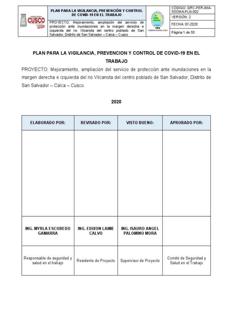 Plan para La Vigilancia, Prevencion y Control de Covid-19 | PDF ...