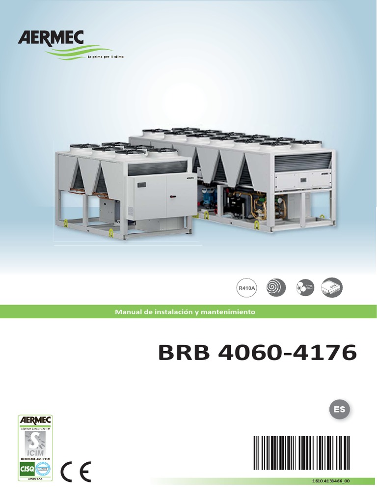 Manual de instalación AERMEC BRB 4060-4176 | PDF | Presión | Agua