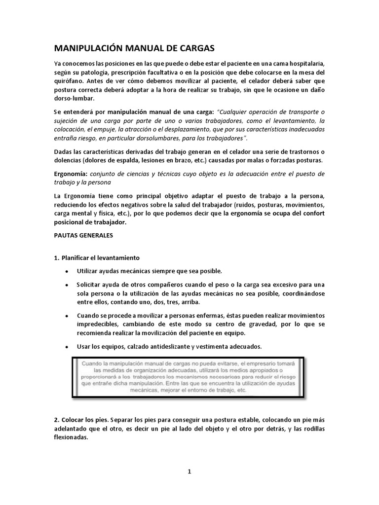 Manipulacion Manual de Cargas | PDF | Factores humanos y ergonomía | Pie