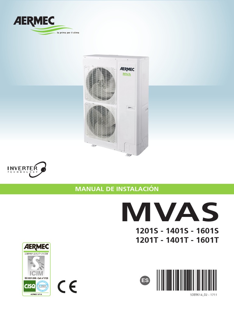 Manual de Instalación Aermec MVAS | PDF | Agua | Ingenieria Eléctrica