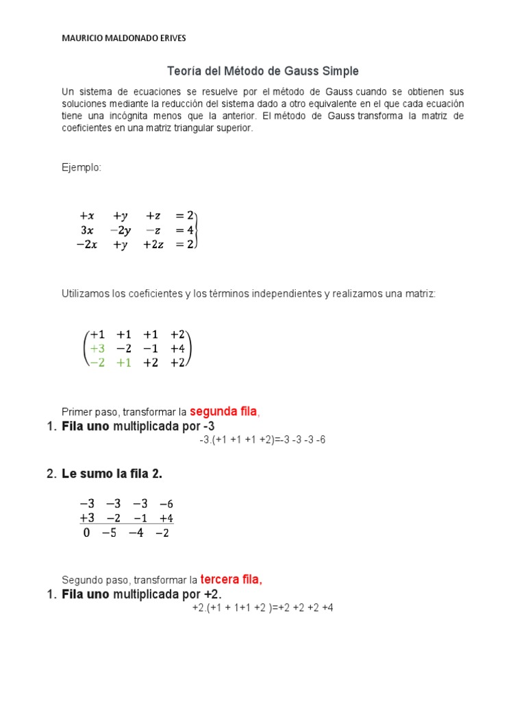 Teoría del Método de Gauss Simple | PDF | Métodos y materiales de enseñanza