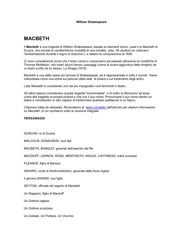 William Shakespeare Macbeth | PDF