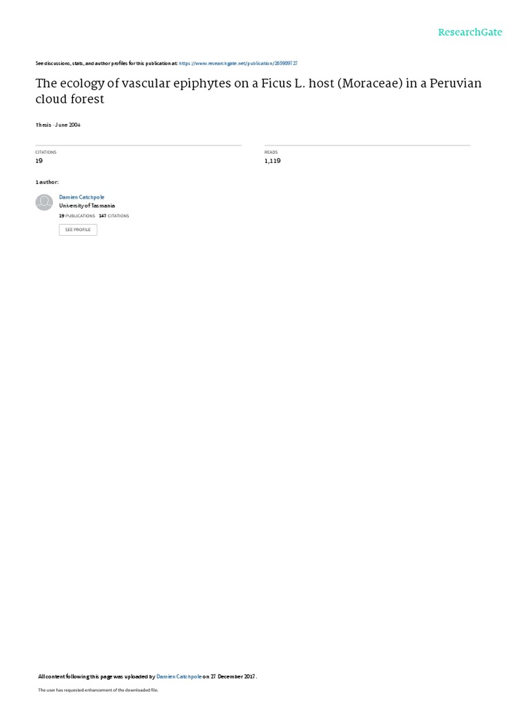 The Ecology of Vascular Epiphytes On A Ficus L Hos PDF Rain