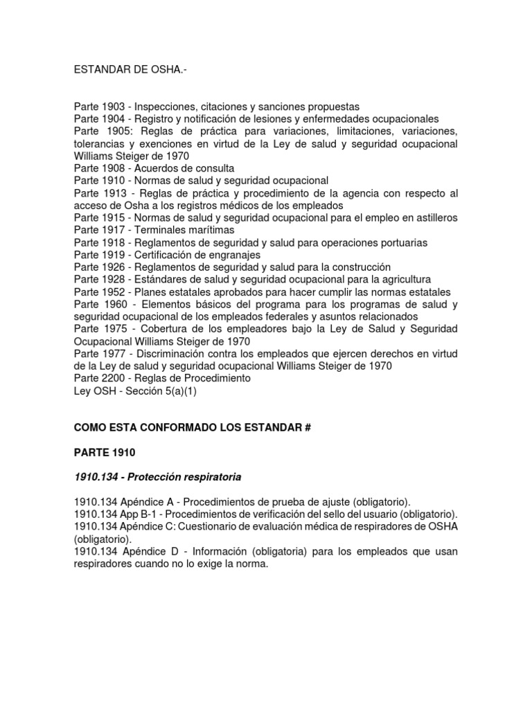 Manual gu a osha 1910 134 k l m osha calidad del aire respirable scba