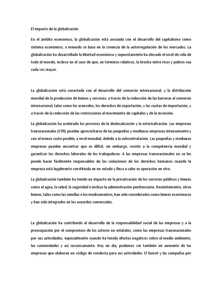 El Impacto de La Globalización en Los Negocios | PDF