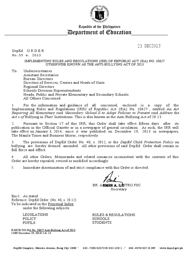 Deped Order No. 55 S. 2013 Pdf