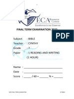 Final Term Examination 2022: Subject: Bible Teacher: Cynthy Grade: 7 Paper: 1 Reading and Writing (1 HOUR)