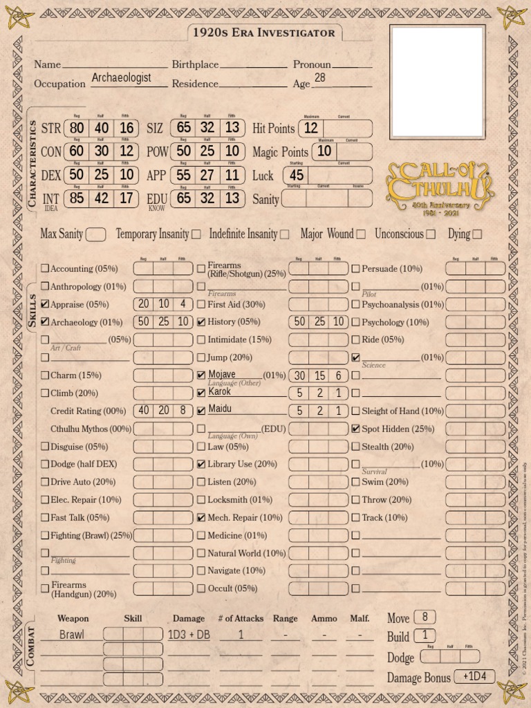 Investigator Sheet 7th Edition | PDF