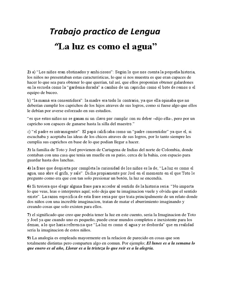 La Luz Es Como El Agua PDF Analogía