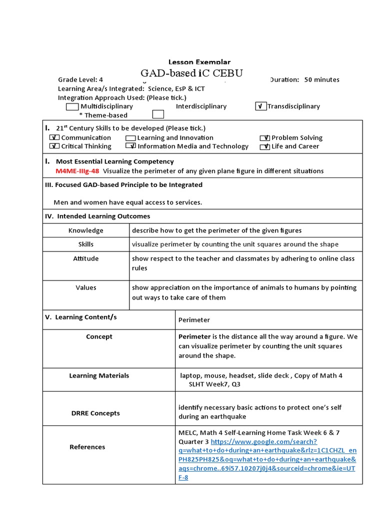 Lesson Exemplar In Math Pdf Learning Interdisciplinarity