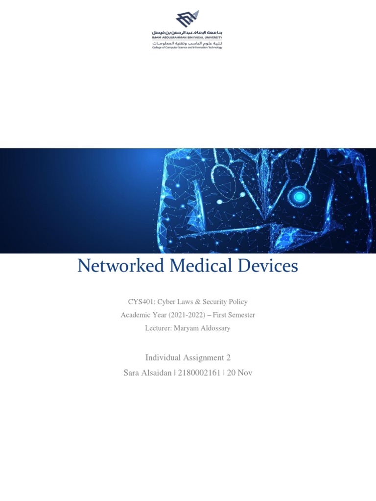 Networked Medical Devices Ass2 PDF Computer Security Security