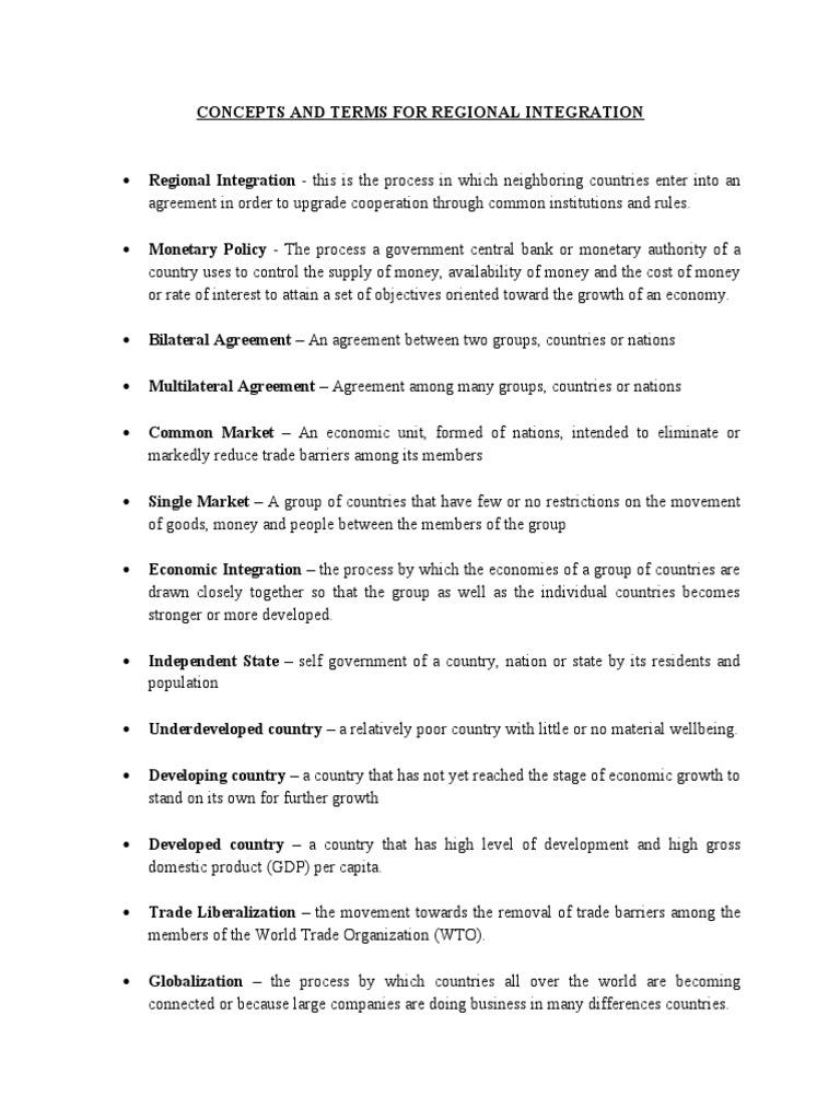 Stages of Economic Integration Explained | PDF | Regional Integration ...